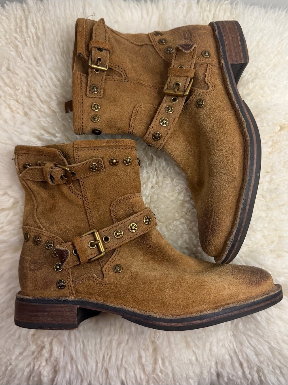 UGG Australia Studded Moto Harness Boots Distressed Suede Y2K Biker Women’s 6